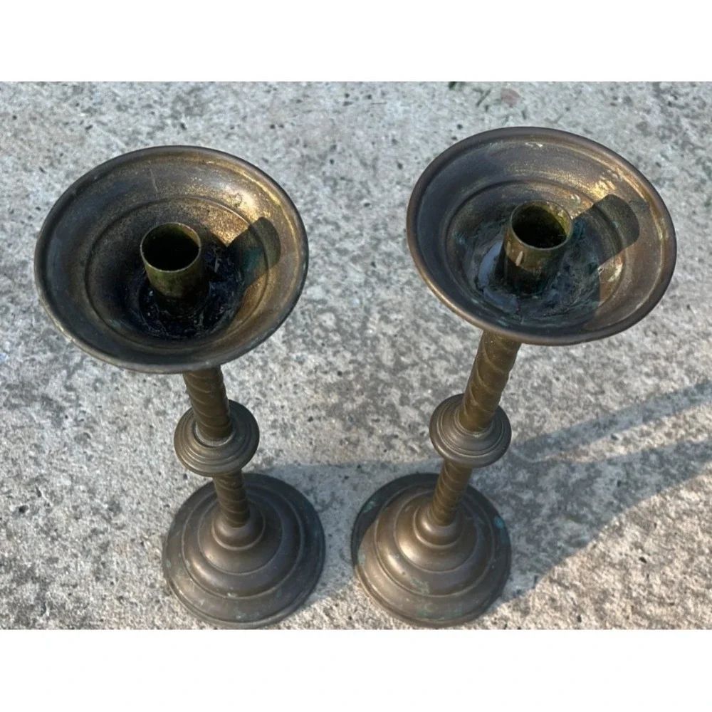Vintage Brass Barley Twist Candlesticks Pair 18